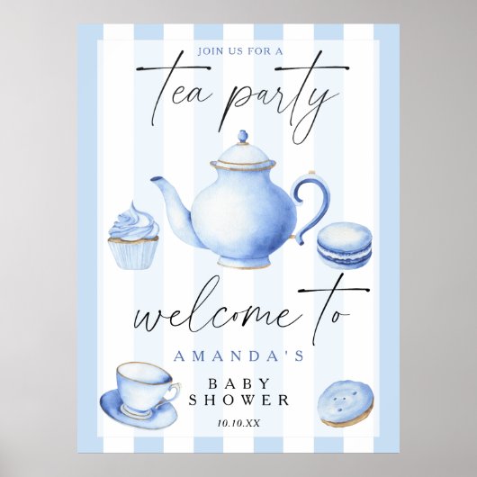Tea Party Welkom jongen baby shower feest Poster (Voorkant)
