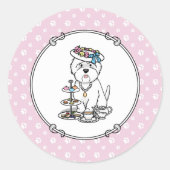 Tea Party Westie Dog West Highland White Terrier Ronde Sticker (Voorkant)