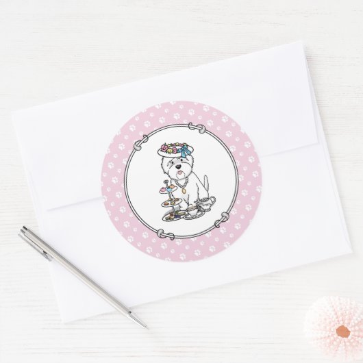 Tea Party Westie Dog West Highland White Terrier Ronde Sticker (Envelop)