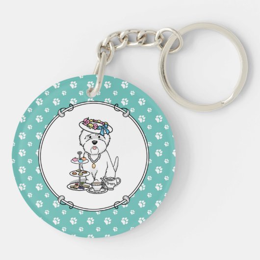 Tea Party Westie Dog West Highland White Terrier Sleutelhanger (Achterkant)