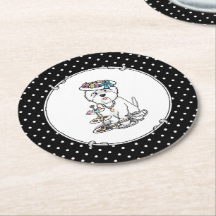Tea Party Westie - West Highland White Terrier Ronde Kartonnen Onderzetter