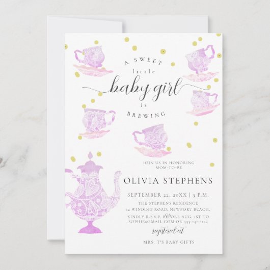 Tea Party Whimsical Pink Boho Lace Girl Shower Kaart (Voorkant)