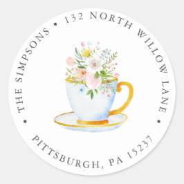 Tea Party Whimsical Wildflower Return-adres Ronde Sticker