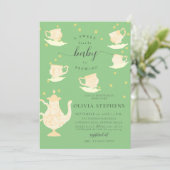 Tea Party Whimsical Yellow Boho Lace Baby shower Kaart (Staand voorkant)