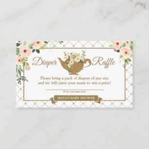 Tea Party White Blush Floral Diaper Raffle Ticket Informatiekaartje