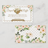 Tea Party White Blush Floral Diaper Raffle Ticket Informatiekaartje (Voorkant / Achterkant)