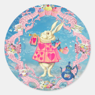 Tea Party White Rabbit Pocket Watch Girl Ronde Sticker