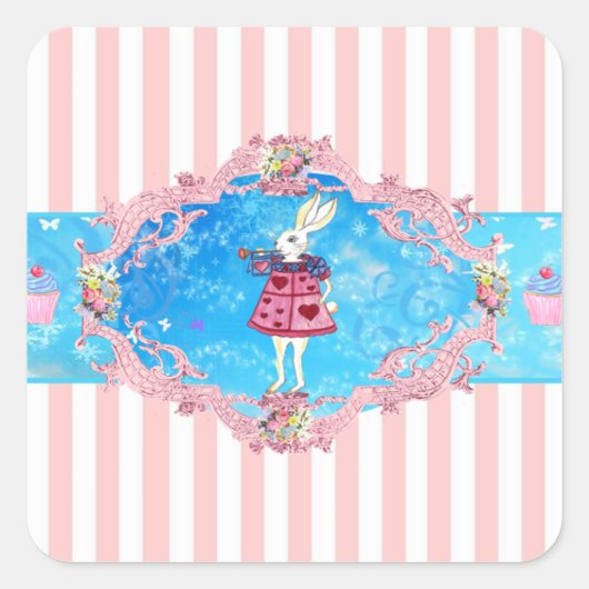 Tea Party White Rabbit Pocket Watch  Girl Vierkante Sticker (Voorkant)