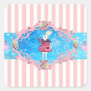 Tea Party White Rabbit Pocket Watch Girl Vierkante Sticker