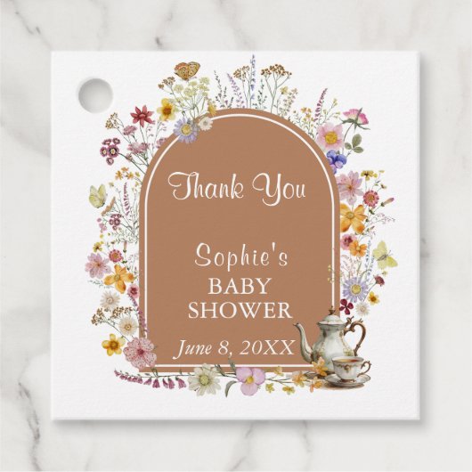 Tea Party Wildflower Baby in Bloom Baby shower Bedankjes Labels (Voorkant)