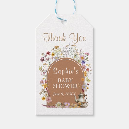Tea Party Wildflower Baby in Bloom Baby shower Cadeaulabel (Voorkant)