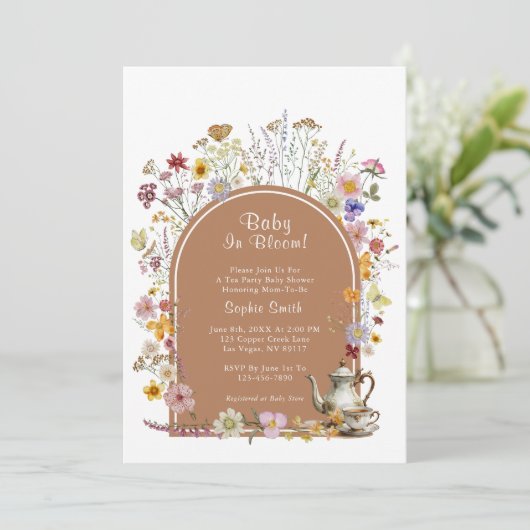Tea Party Wildflower Baby in Bloom Baby shower Kaart (Staand voorkant)