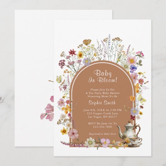 Tea Party Wildflower Baby in Bloom Baby shower Kaart (Voorkant / Achterkant)