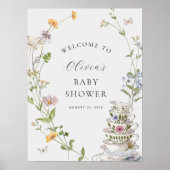 Tea Party Wildflower Baby shower Welkom Poster (Voorkant)