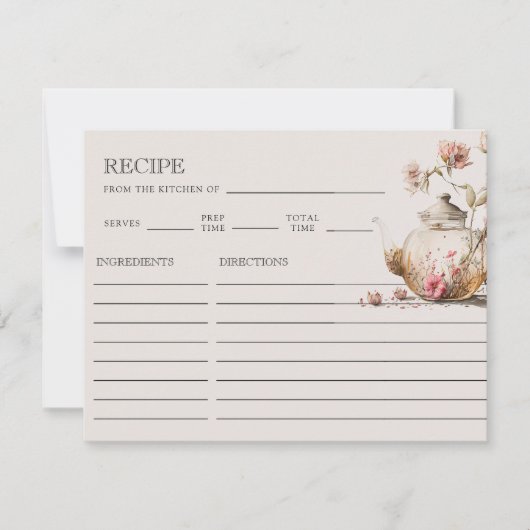 Tea Party Wildflower Vrijgezellenfeest Recept Kaar Notitiekaartje (Voorkant)