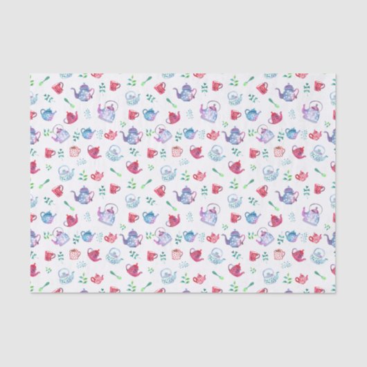 Tea Party Wonderland Waterverf Pastel Pattern Tissuepapier (Voorkant)