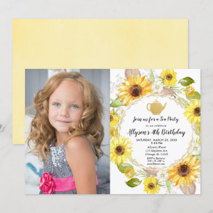 Tea party yellow white sunflower verjaardag kaart
