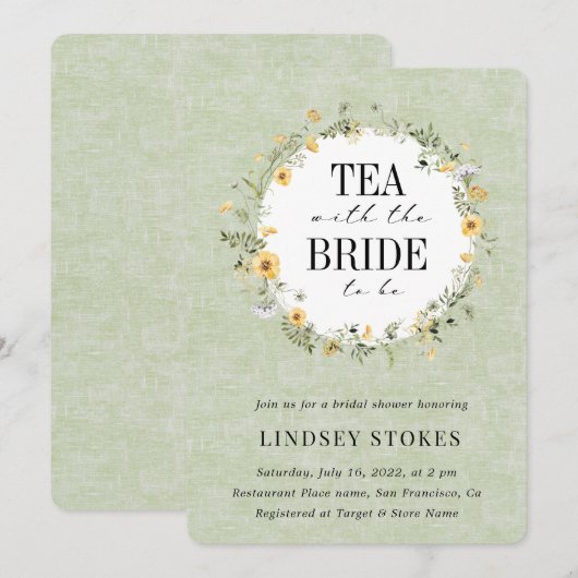 Tea Party Yellow Wildflower Sage Vrijgezellenfeest Kaart (Voorkant / Achterkant)