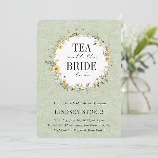 Tea Party Yellow Wildflower Sage Vrijgezellenfeest Kaart (Staand voorkant)