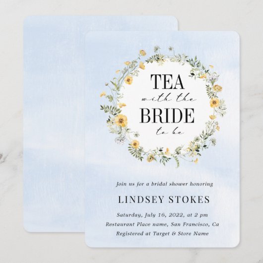 Tea Party Yellow Wildflower Vrijgezellenfeest Kaart (Voorkant / Achterkant)