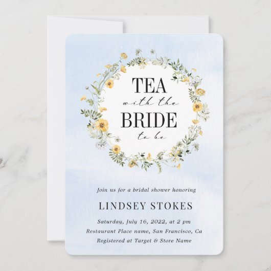 Tea Party Yellow Wildflower Vrijgezellenfeest Kaart (Voorkant)