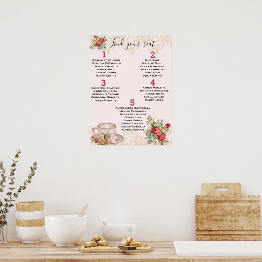  Tea Party-zittingsschema Poster (Keuken)