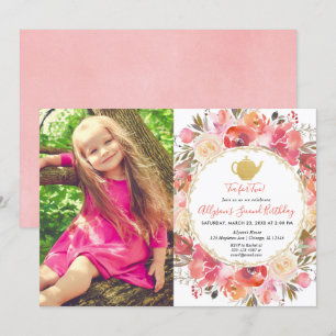Tea party's, koraal blush roze goudfoto kaart