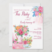 Tea party's verjaardagskop gevuld met magenta bloe kaart (Voorkant)