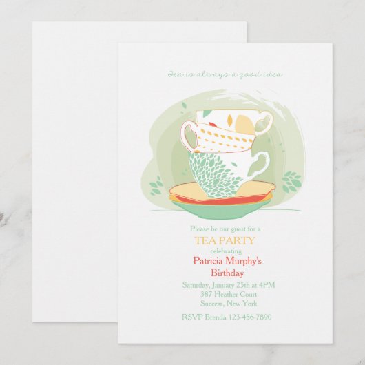 Tea Please Party Invitation Kaart (Voorkant / Achterkant)