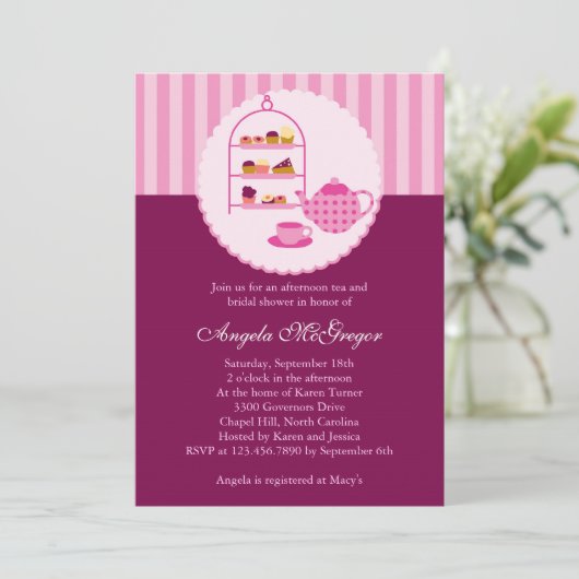 Tea Pot and Pastries Bridal Shower Invitation Kaart (Staand voorkant)