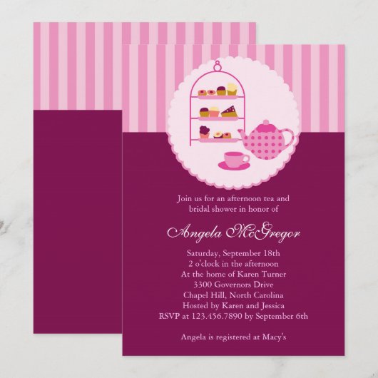 Tea Pot and Pastries Bridal Shower Invitation Kaart (Voorkant / Achterkant)