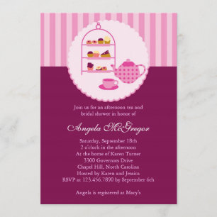 Tea Pot and Pastries Bridal Shower Invitation Kaart