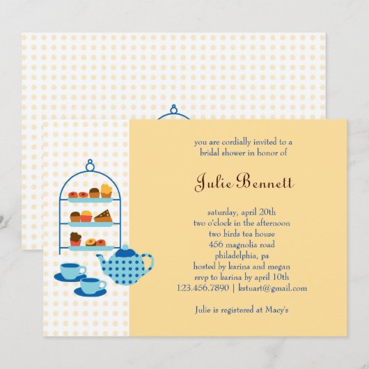 Tea Pot and Pastries Bridal Shower Invitation Kaart (Voorkant / Achterkant)