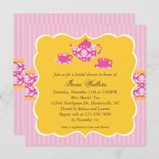 Tea Pot Bridal Shower Invitation Kaart (Voorkant / Achterkant)