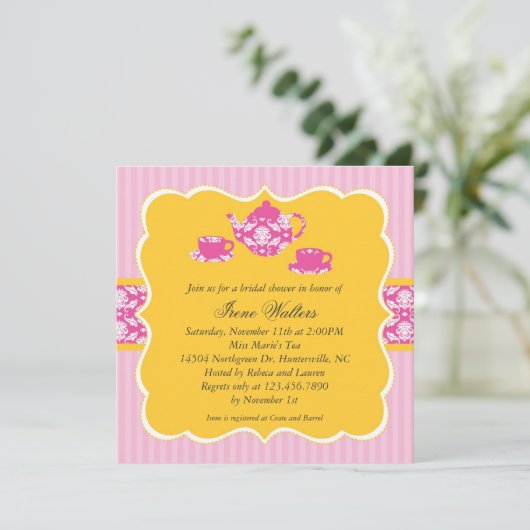 Tea Pot Bridal Shower Invitation Kaart (Staand voorkant)