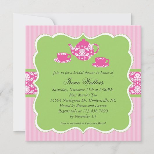 Tea Pot Bridal Shower Invitation Kaart (Voorkant)