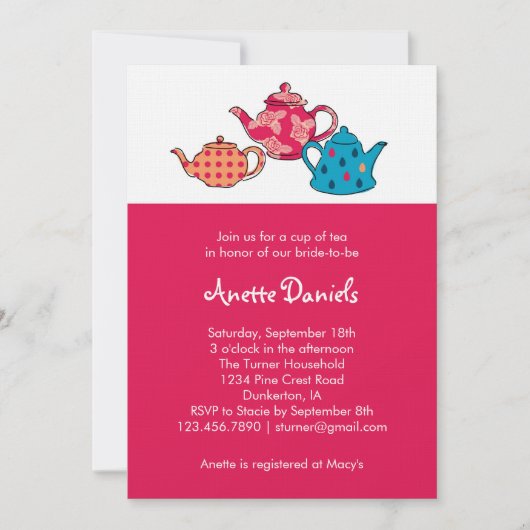 Tea Pot Bridal Shower Invitation Kaart (Voorkant)