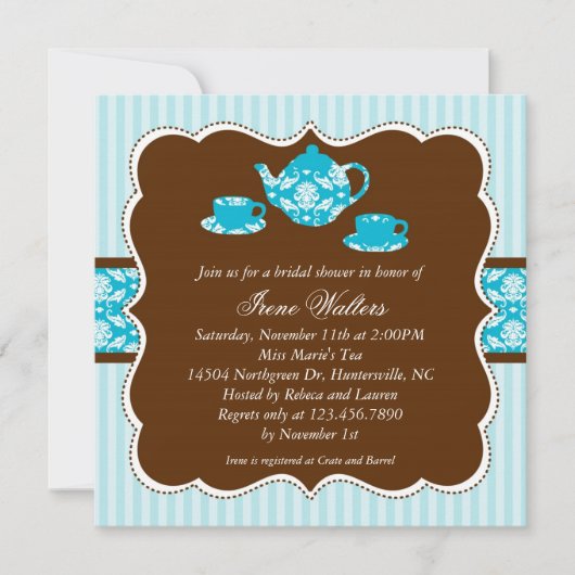 Tea Pot Bridal Shower Invitation Kaart (Voorkant)