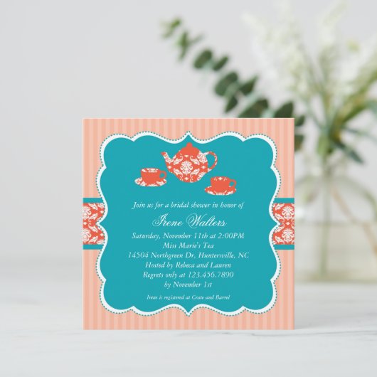 Tea Pot Bridal Shower Invitation Kaart (Staand voorkant)