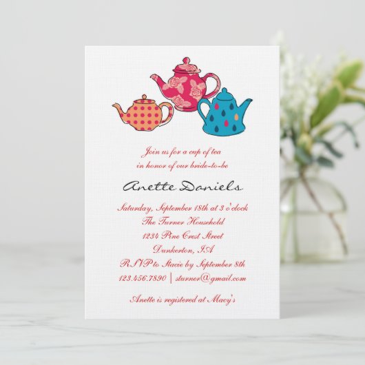 Tea Pot Bridal Shower Invitation Kaart (Staand voorkant)