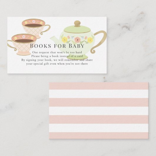 Tea Pot & Cups Tea Party Baby shower Book Request Informatiekaartje (Voorkant / Achterkant)