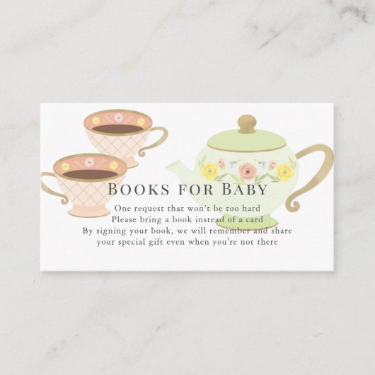 Tea Pot & Cups Tea Party Baby shower Book Request Informatiekaartje (Voorkant)
