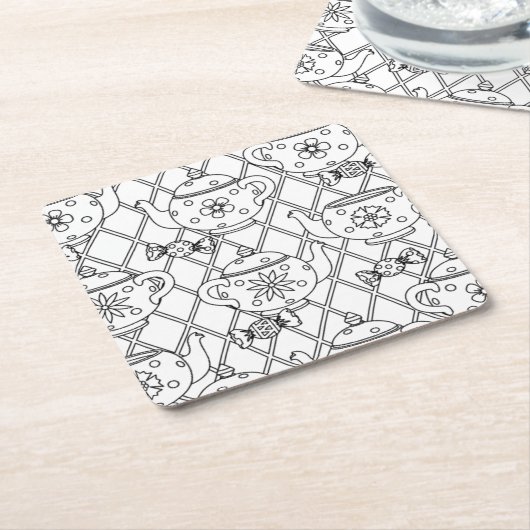 Tea Pot Doodle Kartonnen Onderzetters (Schuin)
