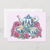 Tea Pot en Rozen Briefkaart (Voorkant / Achterkant)