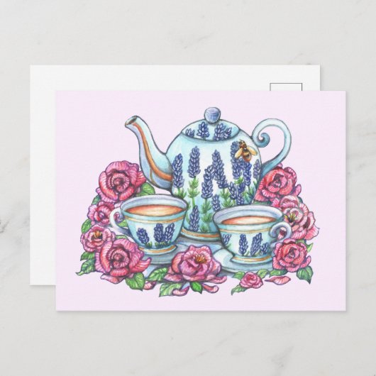 Tea Pot en Rozen Briefkaart (Voorkant / Achterkant)
