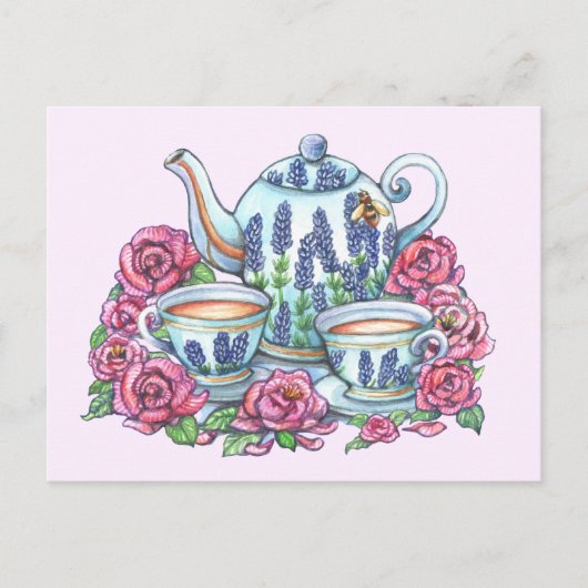 Tea Pot en Rozen Briefkaart (Voorkant)