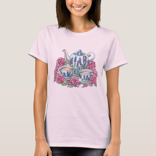 Tea Pot en Rozen T-shirt (Voorkant)