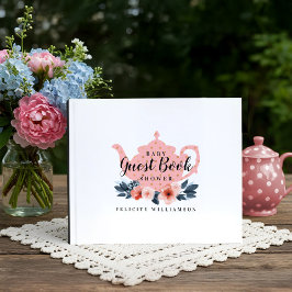 Tea Pot & Floral Tea Party Roze Baby shower Gastenboek