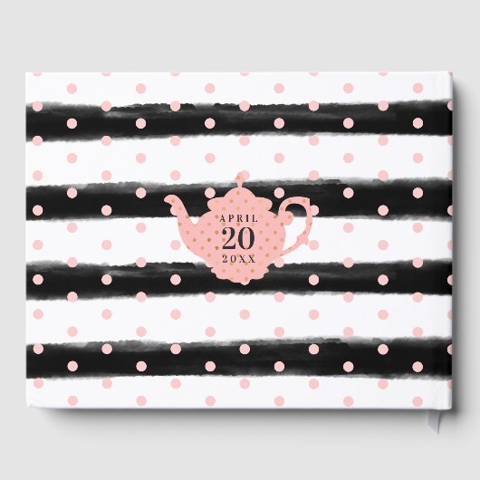 Tea Pot & Floral Tea Party Roze Baby shower Gastenboek (Achterkant)