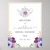 Tea Pot Floral Vrijgezellenfeest Welkom Poster (Voorkant)